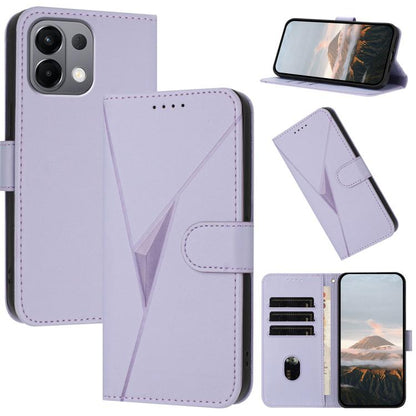 Light purple leather phone case with triangle pattern, buckle clasp flip cover and card slots