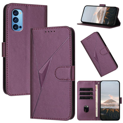 Dark purple leather phone case with triangle pattern, buckle clasp and card slot