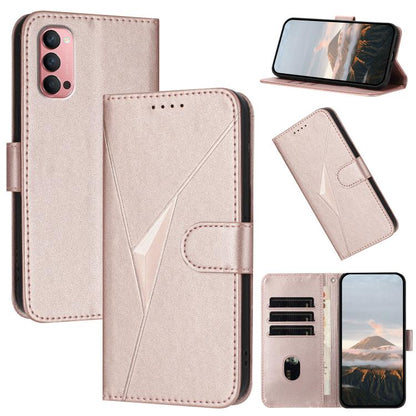 Rose pink leather phone case with triangle pattern, buckle clasp and card slot