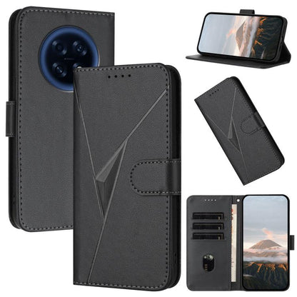 Black leather phone case, triangle pattern and buckle clasp, card slot flap