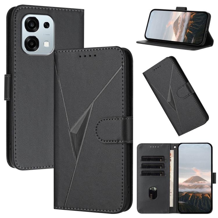 Dark gray leather phone case, triangle pattern and buckle clasp, card slot flap