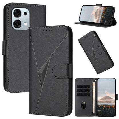 Dark gray leather phone case, triangle pattern and buckle clasp, card slot flap