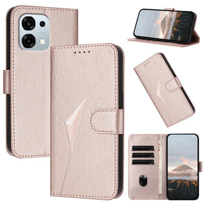Light pink leather phone case, triangle pattern and buckle clasp, card slot flap