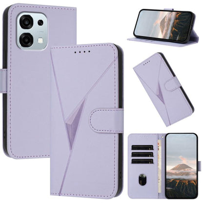 Light purple leather phone case, triangle pattern and buckle clasp, card slot flap