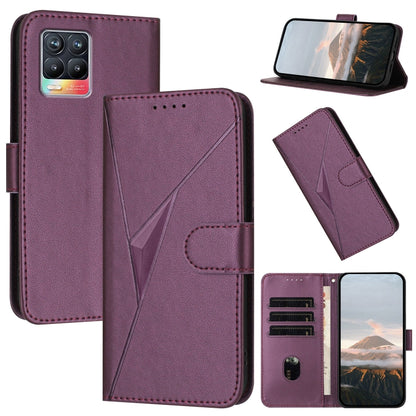 Triangle-pattern leather phone case with buckle clasp, dark purple folio cover