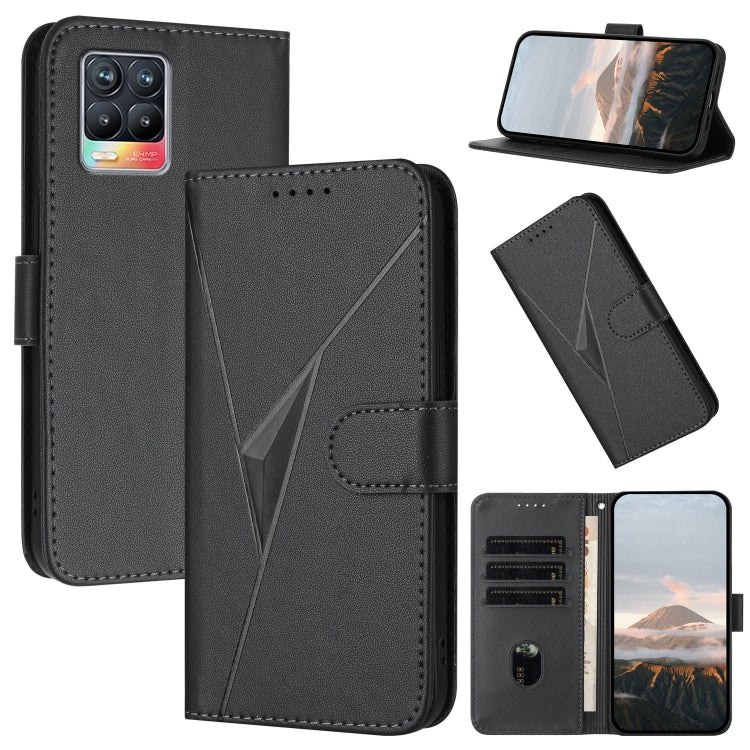Triangle-pattern leather phone case with buckle clasp, dark gray folio cover