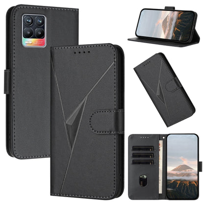 Triangle-pattern leather phone case with buckle clasp, dark gray folio cover