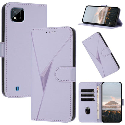 Triangle-pattern leather phone case with buckle clasp, light purple folio cover