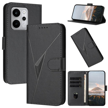 Leather phone case with triangle pattern and buckle clasp, dark gray folio with card slots