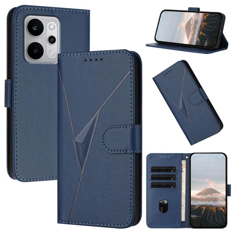 Leather phone case with triangle pattern and buckle clasp, royal blue folio with card slots