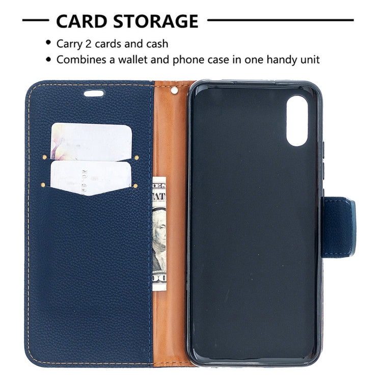 Dark blue wallet phone case with 2-card slots and snap-on phone holder