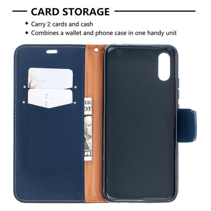 Dark blue wallet phone case with 2-card slots and snap-on phone holder