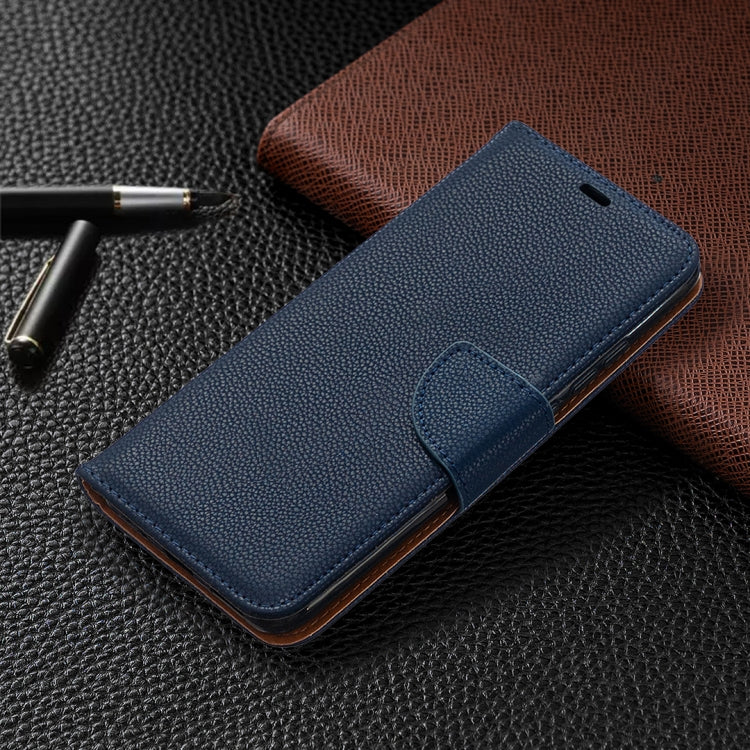 Dark blue textured PU leather flip phone case with card holder flap
