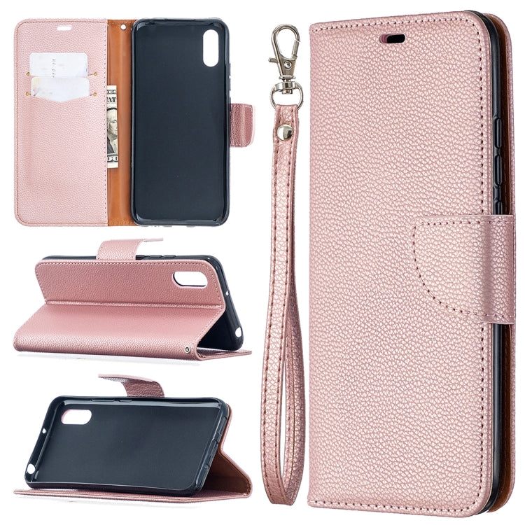 Pink PU leather wallet phone case with card slots and wrist lanyard strap