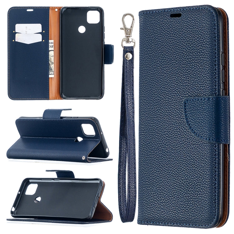 Navy flip PU leather wallet case with card slots and wrist lanyard strap