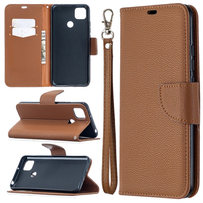 Brown flip PU leather wallet case with card slots and wrist lanyard strap