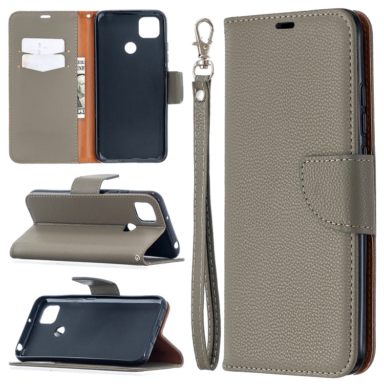Textured PU leather phone wallet case with lanyard, card slots, and flip stand, dark gray