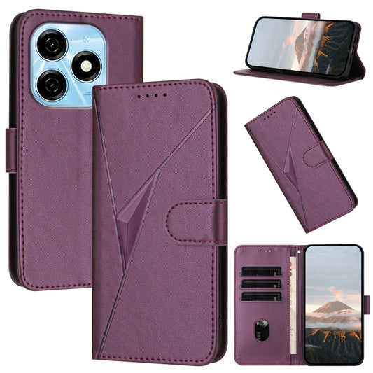 Dark purple leather phone case with triangle pattern, flip folio and buckle clasp
