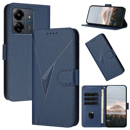 Triangle pattern leather phone case with buckle clasp, blue flip cover with card slots