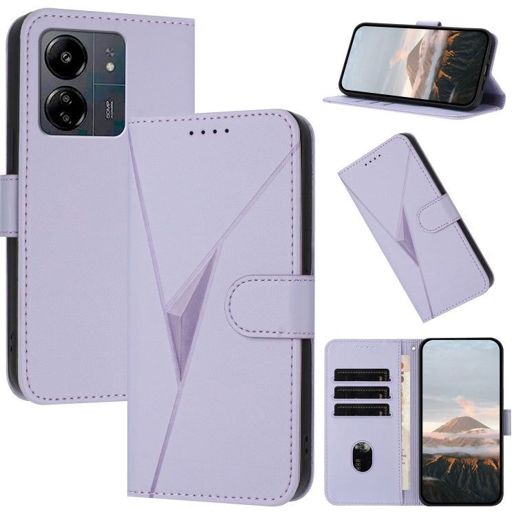 Light purple triangle pattern leather phone case with buckle clasp and card slots