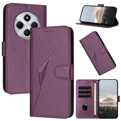 Leather phone case with triangle pattern and buckle clasp, dark purple folio wallet