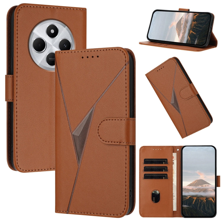 Leather phone case with triangle pattern and buckle clasp, brown folio wallet