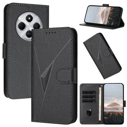 Leather phone case with triangle pattern and buckle clasp, black folio wallet