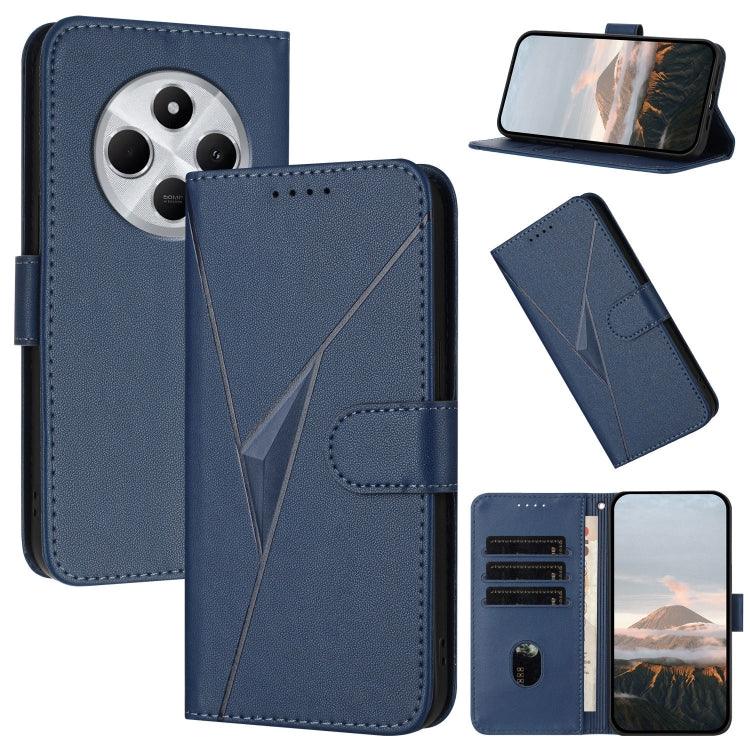 Leather phone case with triangle pattern and buckle clasp, royal blue folio wallet