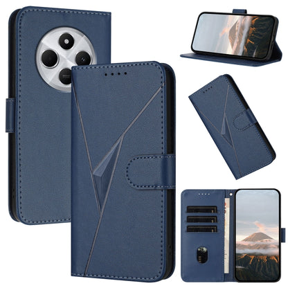 Leather phone case with triangle pattern and buckle clasp, royal blue folio wallet
