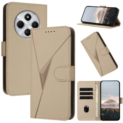 Leather phone case with triangle pattern and buckle clasp, beige folio wallet