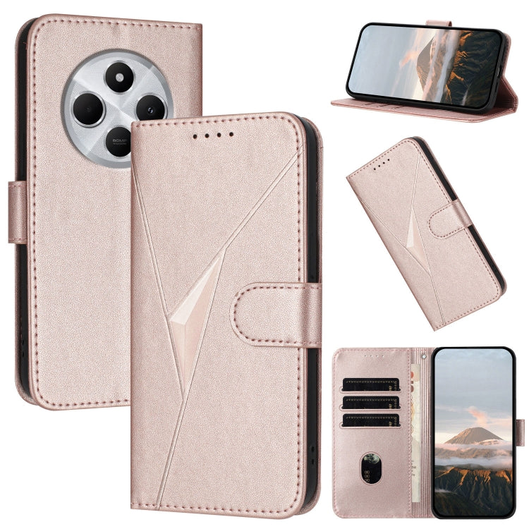 Leather phone case with triangle pattern and buckle clasp, blush pink folio wallet