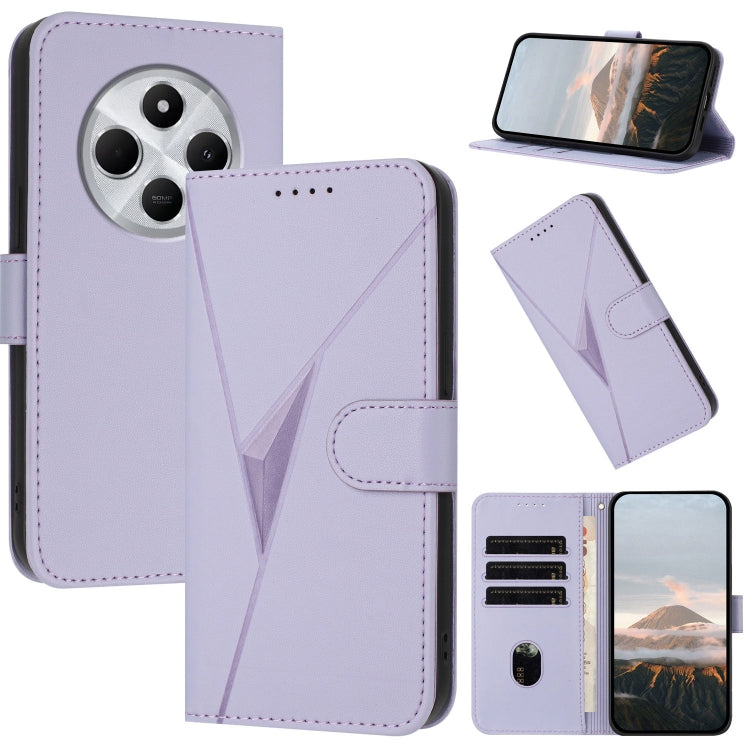 Leather phone case with triangle pattern and buckle clasp, lavender folio wallet