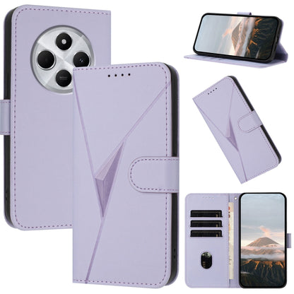 Leather phone case with triangle pattern and buckle clasp, lavender folio wallet