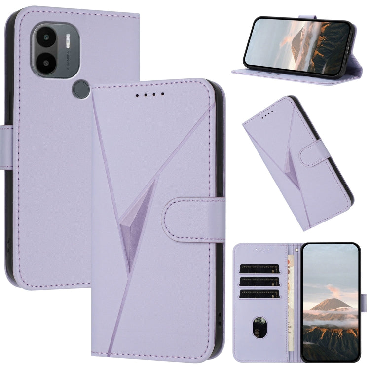 Light purple leather phone wallet case with triangle buckle clasp and card slots