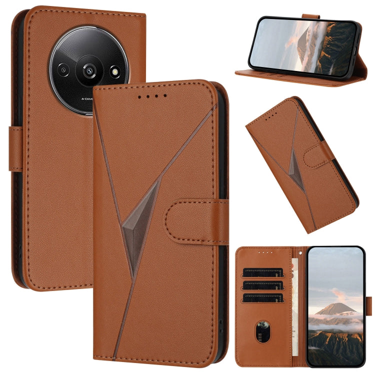Leather phone case with triangle pattern, buckle clasp, brown color