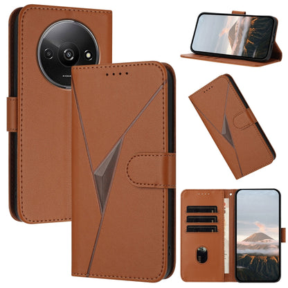 Leather phone case with triangle pattern, buckle clasp, brown color