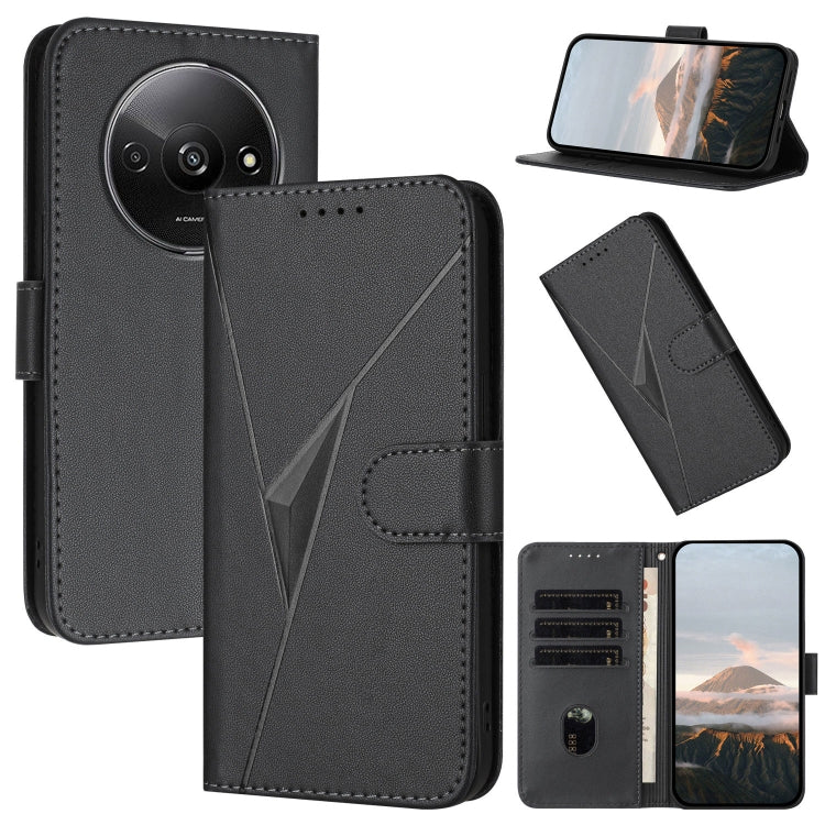 Leather phone case with triangle pattern, buckle clasp, black color