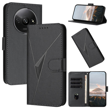 Leather phone case with triangle pattern, buckle clasp, black color