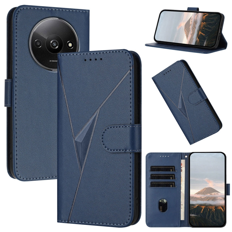 Leather phone case with triangle pattern, buckle clasp, royal blue color
