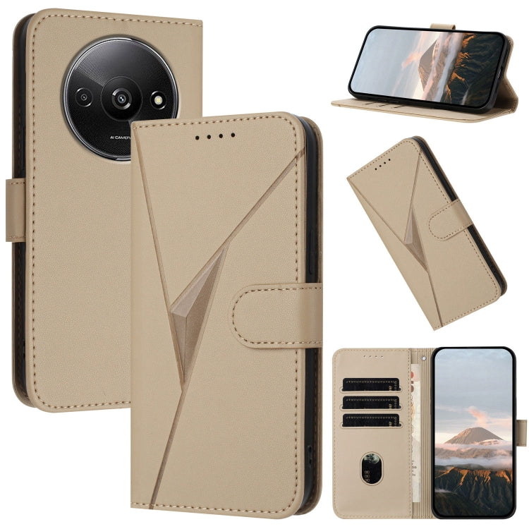 Leather phone case with triangle pattern, buckle clasp, gold color
