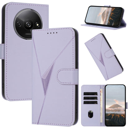 Light purple leather phone case with triangle pattern and side buckle clasp, card slots