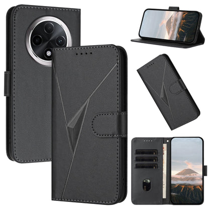 Leather phone case with triangle pattern, flip cover and buckle clasp, black