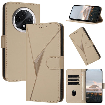 Leather phone case with triangle pattern, flip cover and buckle clasp, beige