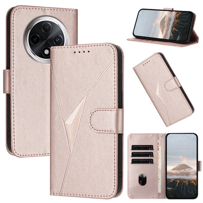 Leather phone case with triangle pattern, flip cover and buckle clasp, light pink