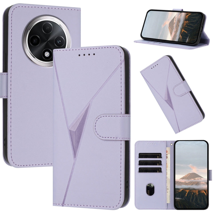 Leather phone case with triangle pattern, flip cover and buckle clasp, lavender