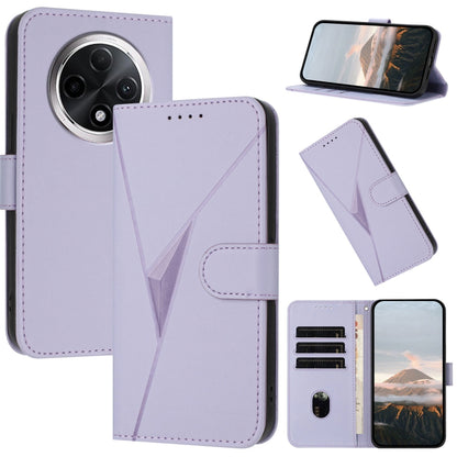 Leather phone case with triangle pattern, flip cover and buckle clasp, lavender