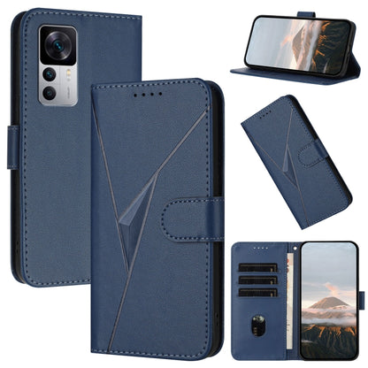 Royal blue leather phone wallet case with triangle buckle clasp and card slots