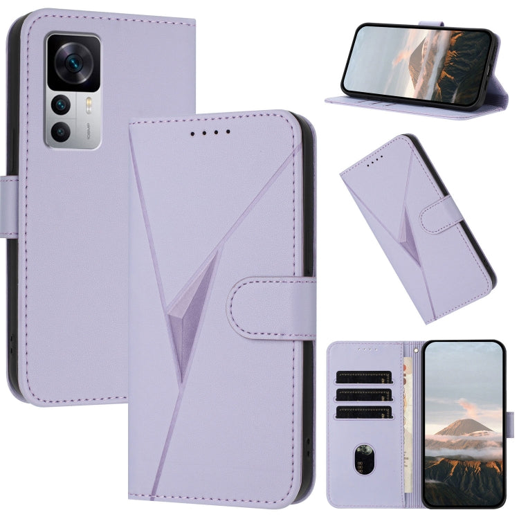 Light purple leather phone wallet case with triangle buckle clasp and card slots