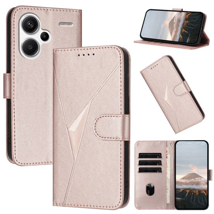 Rose gold triangle pattern leather phone case with buckle clasp and card slots