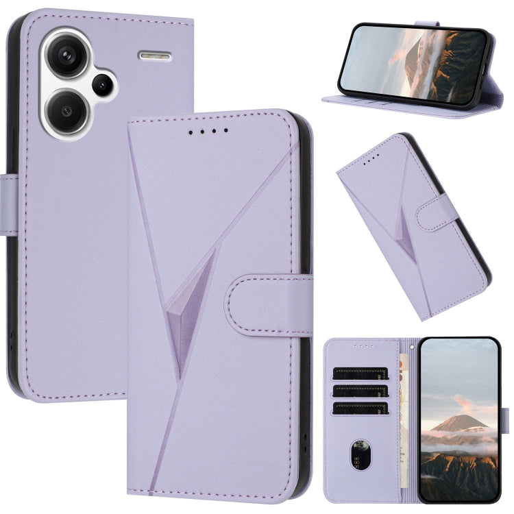 Light purple triangle pattern leather phone case with buckle clasp and card slots